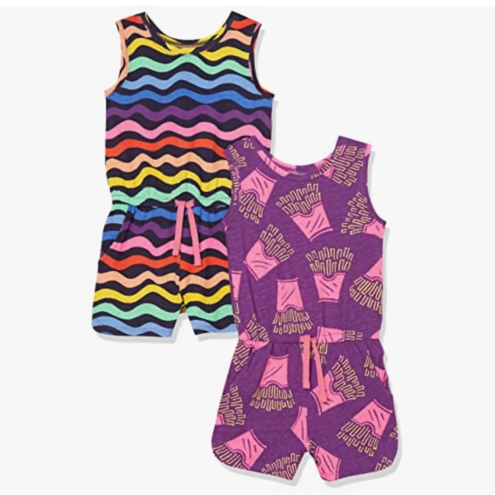 Spotted Zebra Pair of Girls Rompers Sz 6/7 Multi Color Waves/Purple with Pink